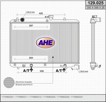 AHE 129.025 - Радиатор, охлаждане на двигателя vvparts.bg