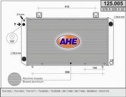 AHE 125.005 - Радиатор, охлаждане на двигателя vvparts.bg