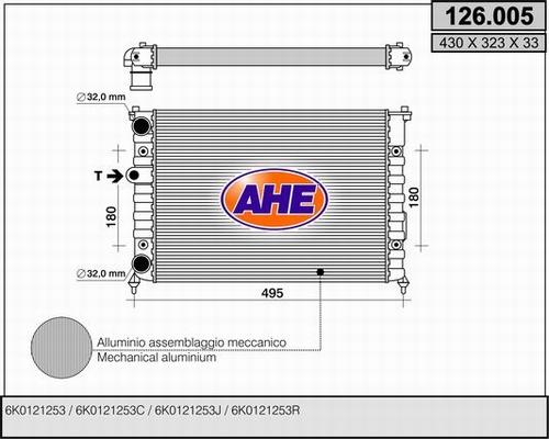 AHE 126.005 - Радиатор, охлаждане на двигателя vvparts.bg