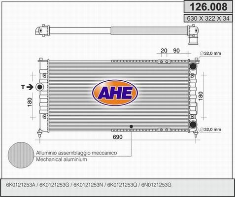 AHE 126.008 - Радиатор, охлаждане на двигателя vvparts.bg