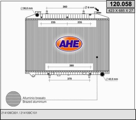 AHE 120.058 - Радиатор, охлаждане на двигателя vvparts.bg