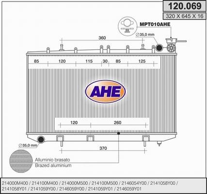 AHE 120.069 - Радиатор, охлаждане на двигателя vvparts.bg