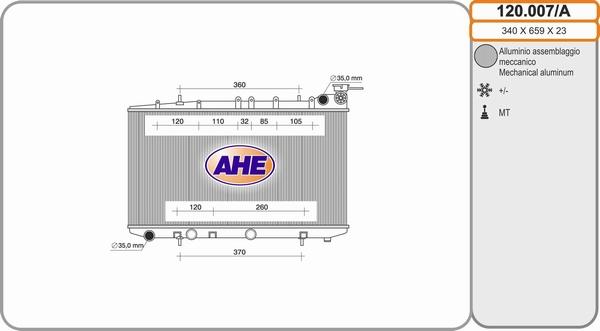 AHE 120.007/A - Радиатор, охлаждане на двигателя vvparts.bg