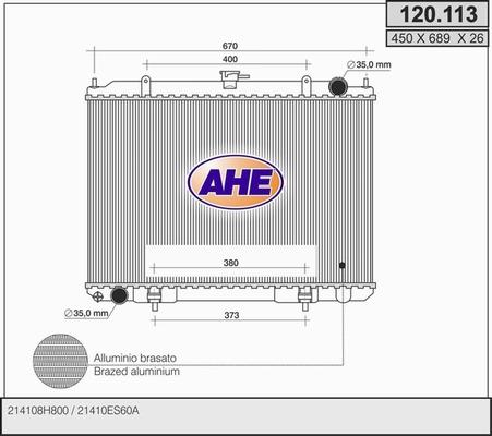 AHE 120.113 - Радиатор, охлаждане на двигателя vvparts.bg