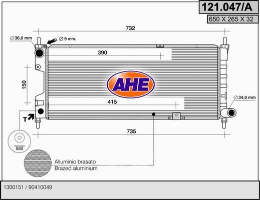 AHE 121.047/A - Радиатор, охлаждане на двигателя vvparts.bg