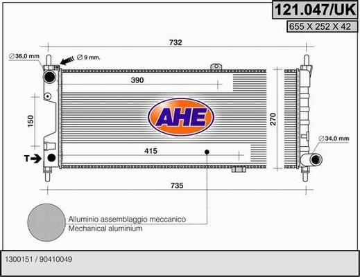 AHE 121.047/UK - Радиатор, охлаждане на двигателя vvparts.bg