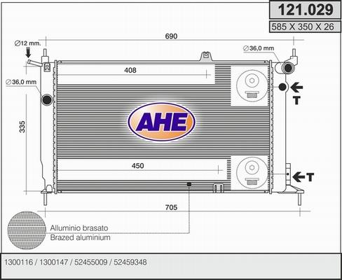 AHE 121.029 - Радиатор, охлаждане на двигателя vvparts.bg
