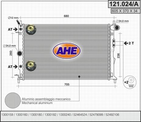 AHE 121.024/A - Радиатор, охлаждане на двигателя vvparts.bg