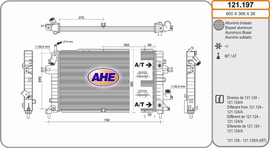 AHE 121.197 - Радиатор, охлаждане на двигателя vvparts.bg