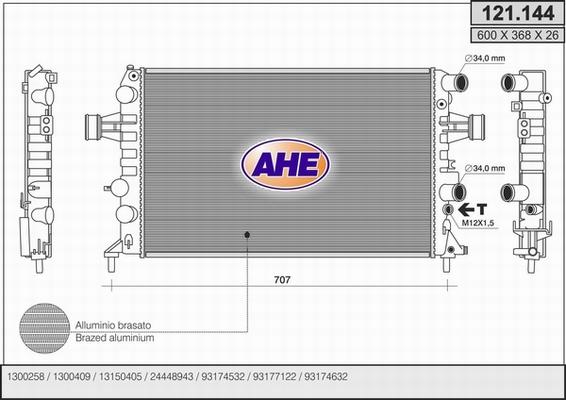 AHE 121.144 - Радиатор, охлаждане на двигателя vvparts.bg