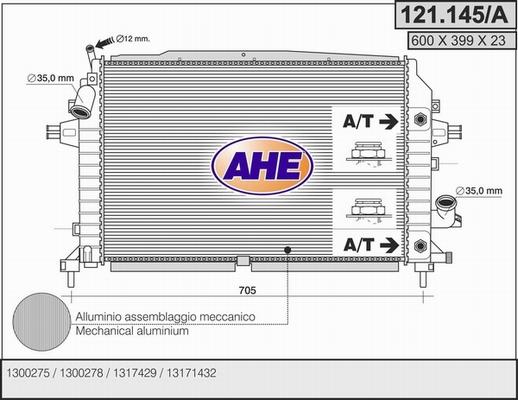 AHE 121.145/A - Радиатор, охлаждане на двигателя vvparts.bg