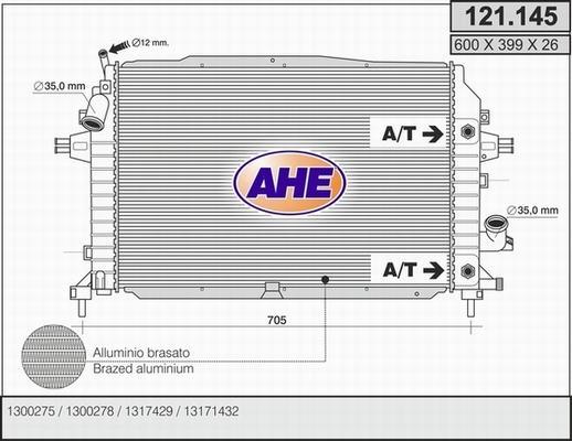 AHE 121.145 - Радиатор, охлаждане на двигателя vvparts.bg