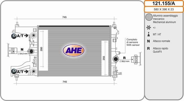 AHE 121155/A - Радиатор, охлаждане на двигателя vvparts.bg