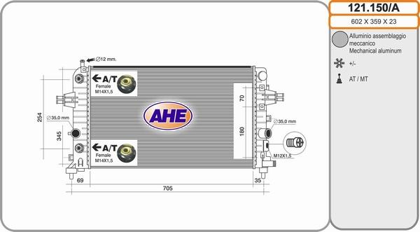 AHE 121.150/A - Радиатор, охлаждане на двигателя vvparts.bg