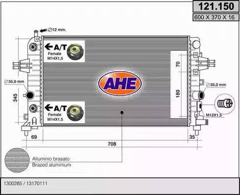 AHE 121.150 - Радиатор, охлаждане на двигателя vvparts.bg