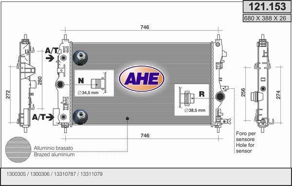 AHE 121.153 - Радиатор, охлаждане на двигателя vvparts.bg