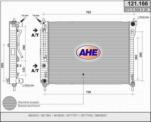 AHE 121.166 - Радиатор, охлаждане на двигателя vvparts.bg