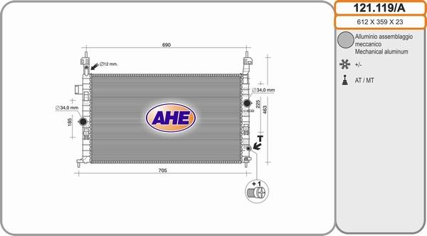 AHE 121.119/A - Радиатор, охлаждане на двигателя vvparts.bg