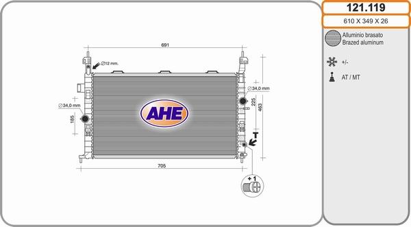 AHE 121.119 - Радиатор, охлаждане на двигателя vvparts.bg