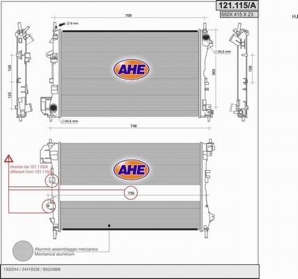 AHE 121.115/A - Радиатор, охлаждане на двигателя vvparts.bg