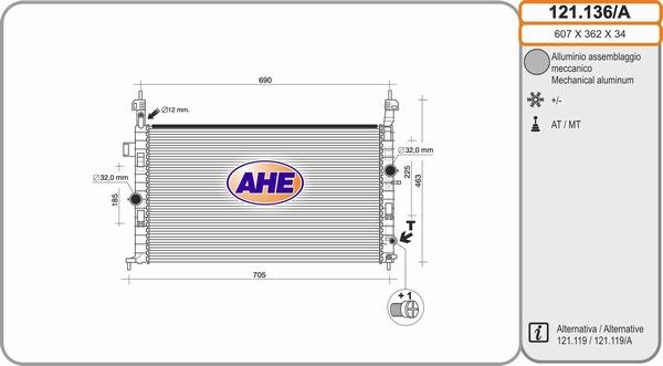 AHE 121.136 - Радиатор, охлаждане на двигателя vvparts.bg