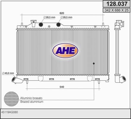 AHE 128.037 - Радиатор, охлаждане на двигателя vvparts.bg