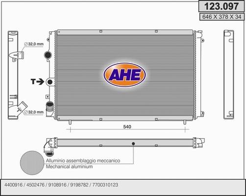 AHE 123.097 - Радиатор, охлаждане на двигателя vvparts.bg