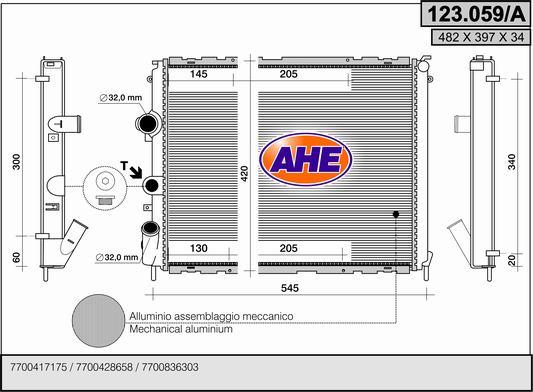 AHE 123.059/A - Радиатор, охлаждане на двигателя vvparts.bg