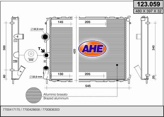 AHE 123.059 - Радиатор, охлаждане на двигателя vvparts.bg