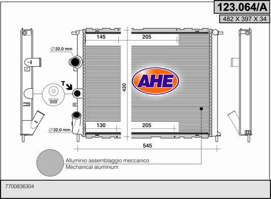 AHE 123.064/A - Радиатор, охлаждане на двигателя vvparts.bg