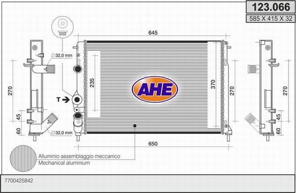 AHE 123.066 - Радиатор, охлаждане на двигателя vvparts.bg