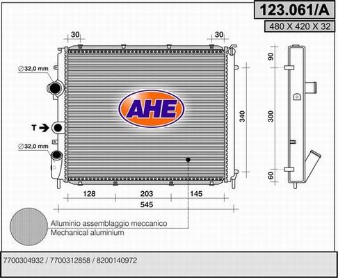 AHE 123.061/A - Радиатор, охлаждане на двигателя vvparts.bg