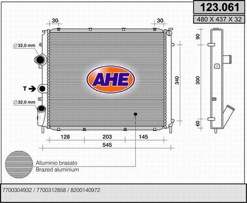 AHE 123.061 - Радиатор, охлаждане на двигателя vvparts.bg