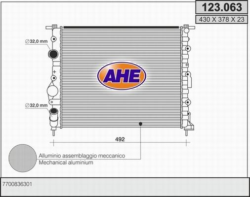 AHE 123.063 - Радиатор, охлаждане на двигателя vvparts.bg