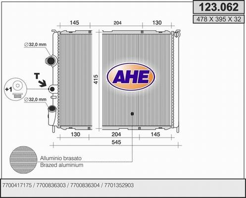 AHE 123.062 - Радиатор, охлаждане на двигателя vvparts.bg
