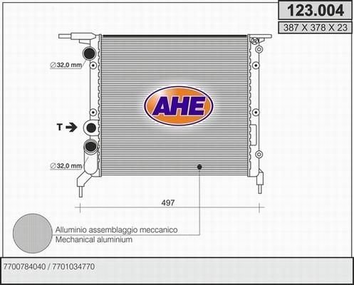 AHE 123.004 - Радиатор, охлаждане на двигателя vvparts.bg