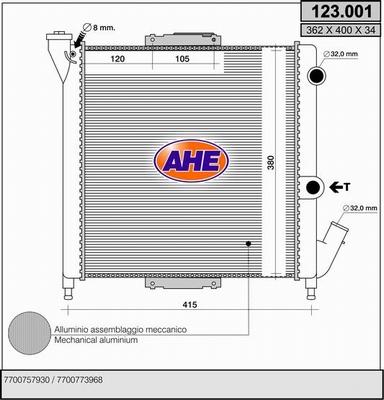 AHE 123.001 - Радиатор, охлаждане на двигателя vvparts.bg