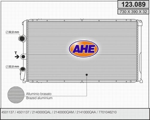 AHE 123.089 - Радиатор, охлаждане на двигателя vvparts.bg