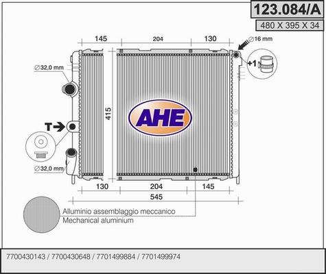 AHE 123.084/A - Радиатор, охлаждане на двигателя vvparts.bg