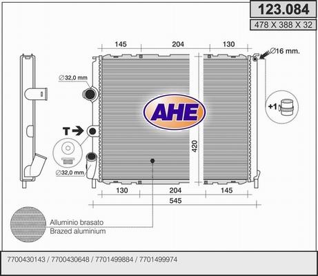 AHE 123.084 - Радиатор, охлаждане на двигателя vvparts.bg