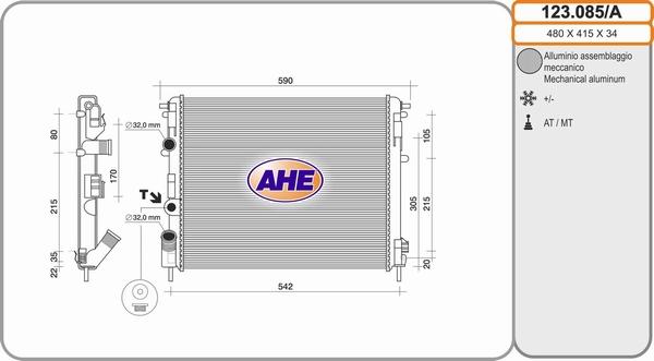 AHE 123.085/A - Радиатор, охлаждане на двигателя vvparts.bg