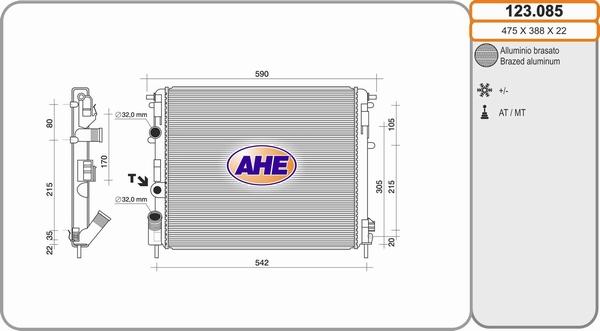 AHE 123.085 - Радиатор, охлаждане на двигателя vvparts.bg