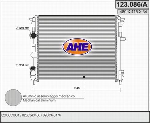 AHE 123.086/A - Радиатор, охлаждане на двигателя vvparts.bg