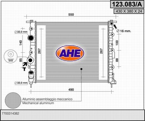 AHE 123.083/A - Радиатор, охлаждане на двигателя vvparts.bg