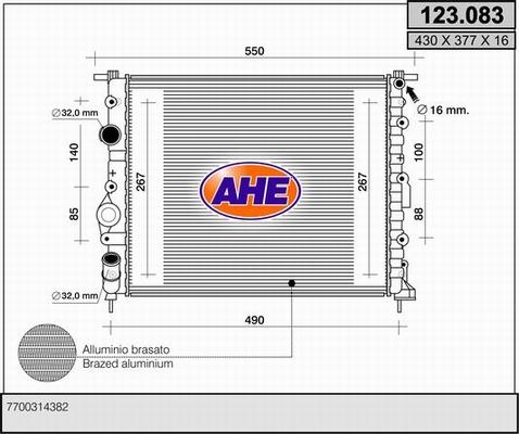 AHE 123.083 - Радиатор, охлаждане на двигателя vvparts.bg