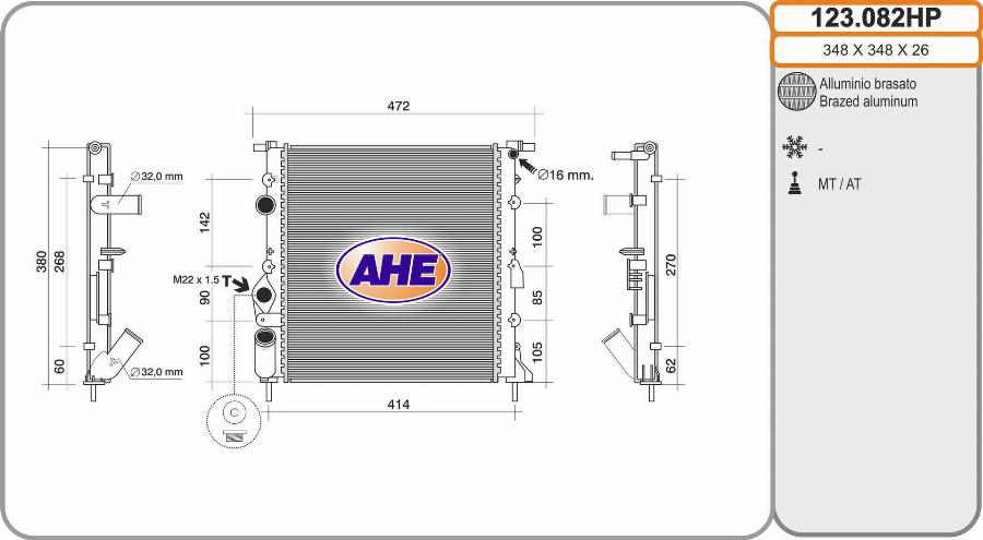 AHE 123.082HP - Радиатор, охлаждане на двигателя vvparts.bg