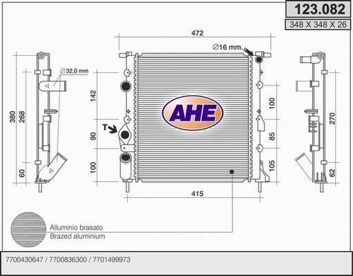 AHE 123.082 - Радиатор, охлаждане на двигателя vvparts.bg