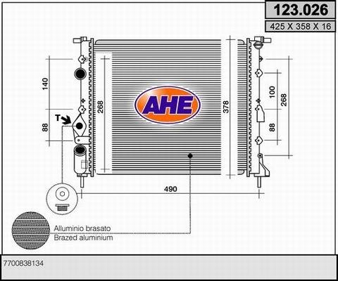 AHE 123.026 - Радиатор, охлаждане на двигателя vvparts.bg
