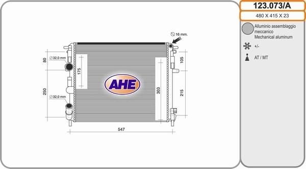 AHE 123.073/A - Радиатор, охлаждане на двигателя vvparts.bg