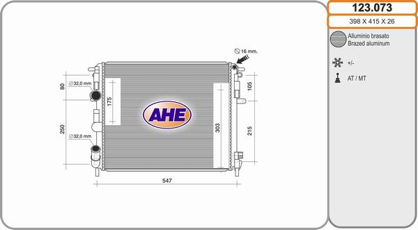 AHE 123.073 - Радиатор, охлаждане на двигателя vvparts.bg